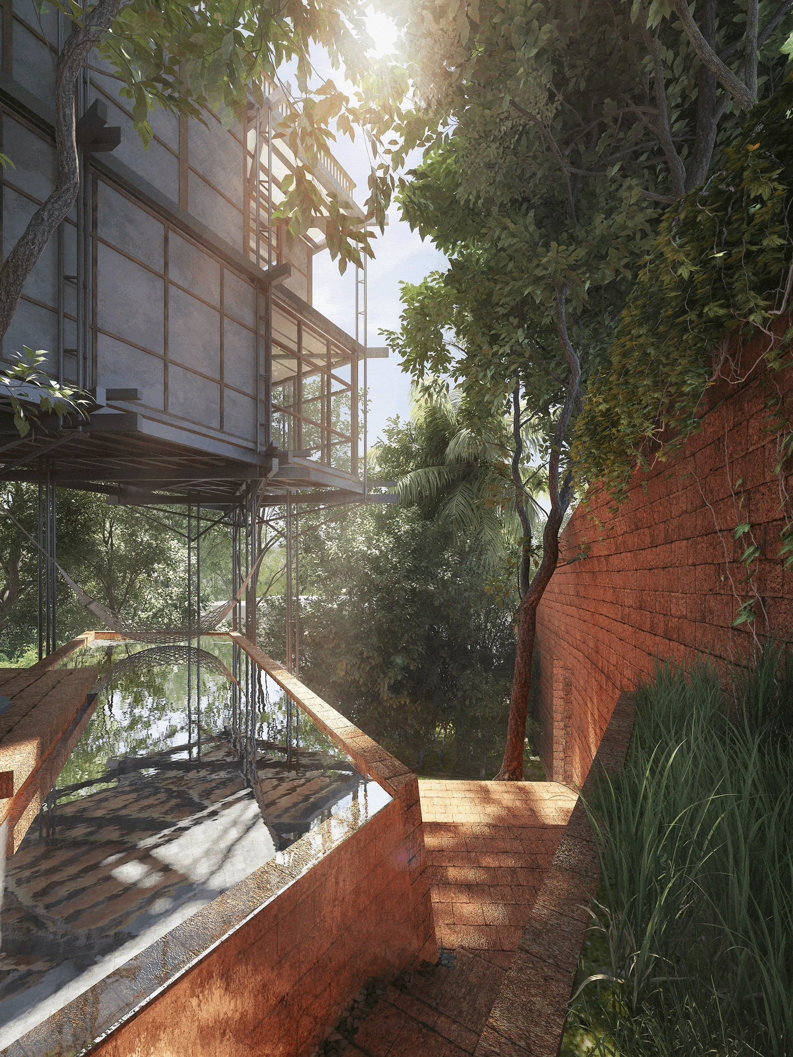 Swimming pool on the ground level