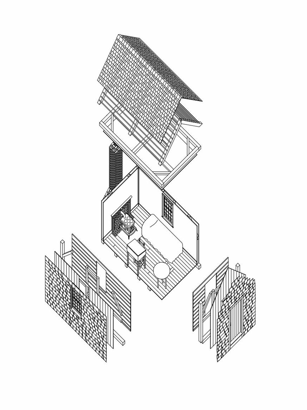 Coronavirus pandemic and claustrophobia: Axonometric of the Cabin at Walden Pond