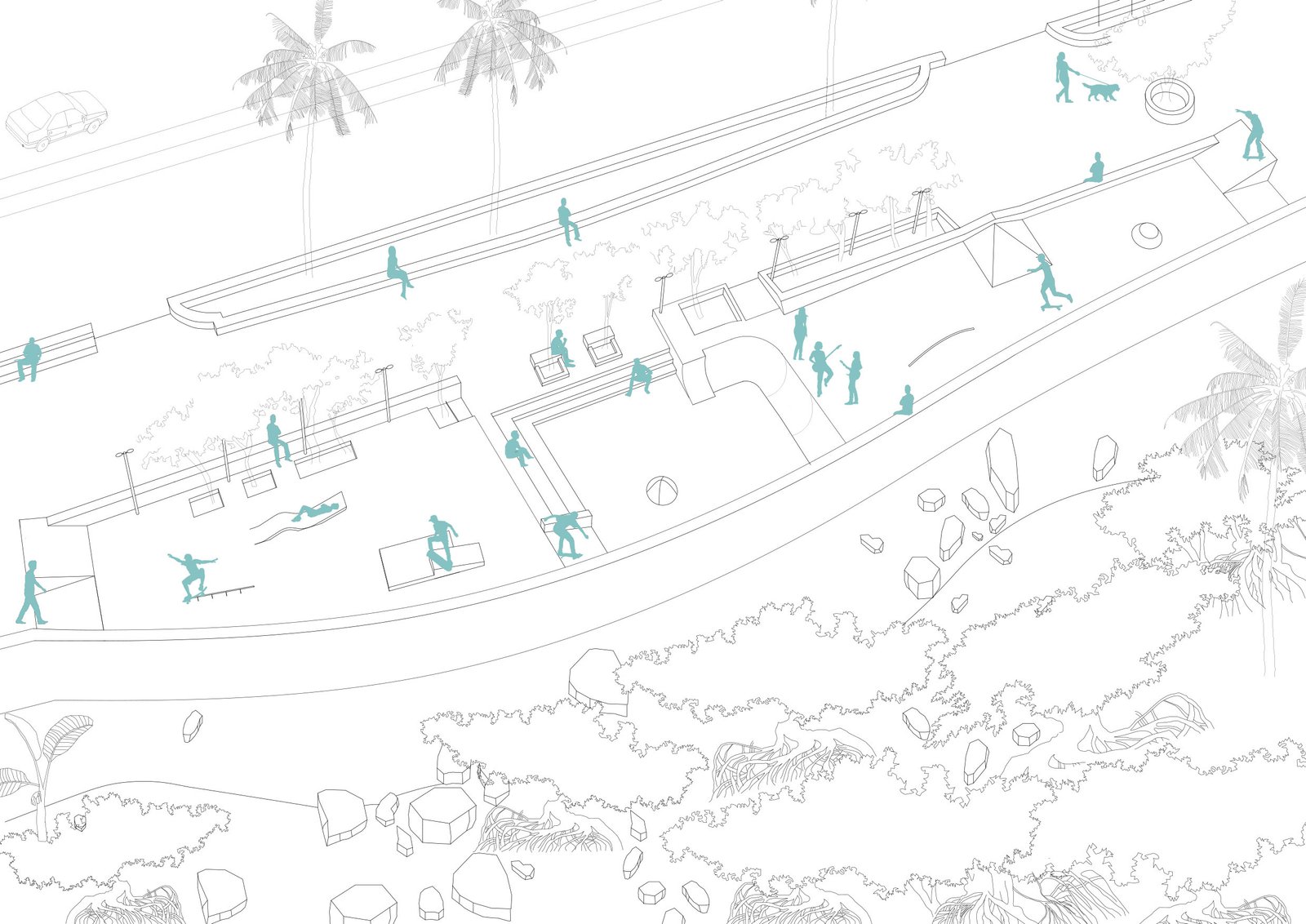 SkatePark Bandra Carter Road Axonometric Drawing