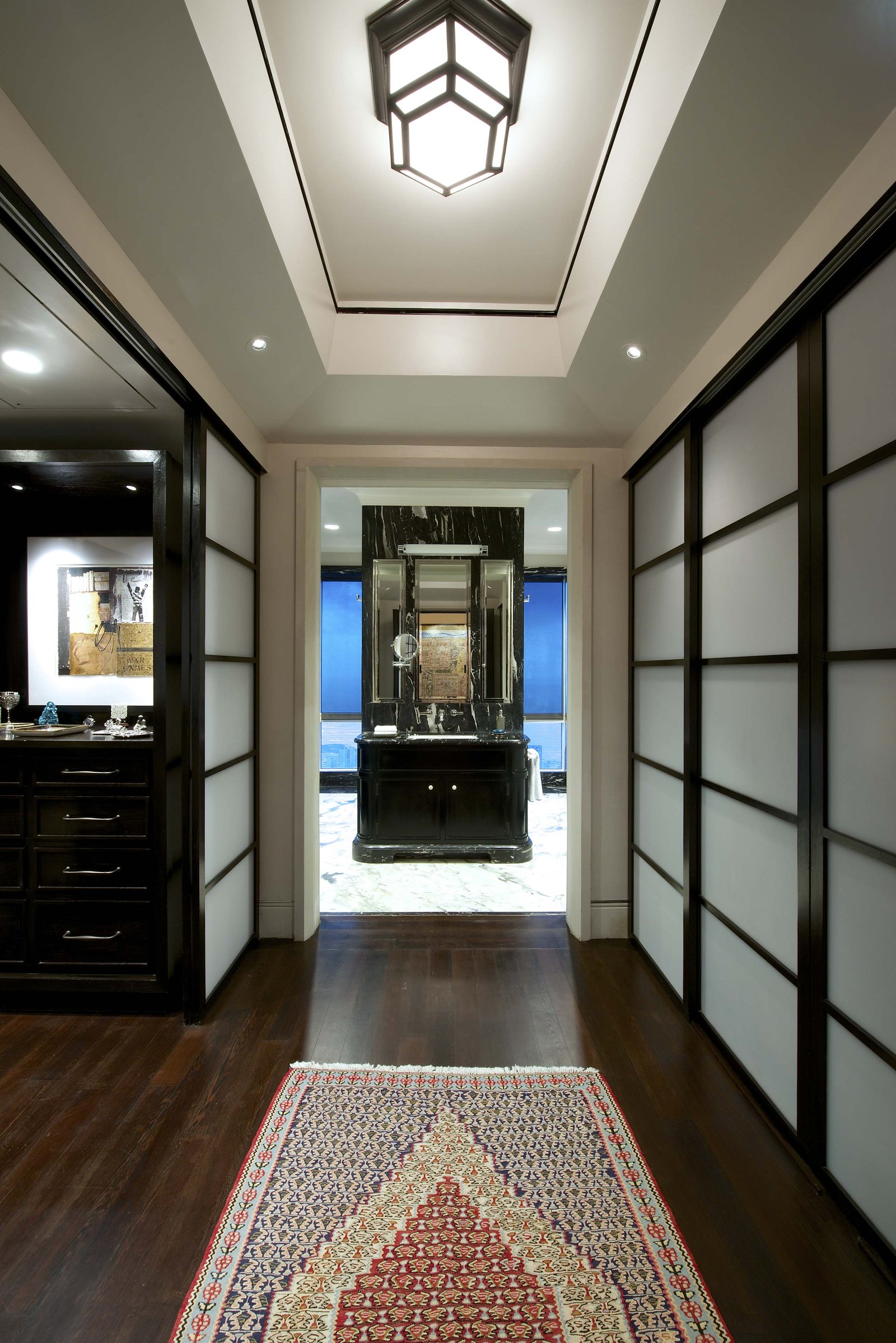 Master Bedroom Wardrobe sliding shutters at duplex apartment interior design mumbai india