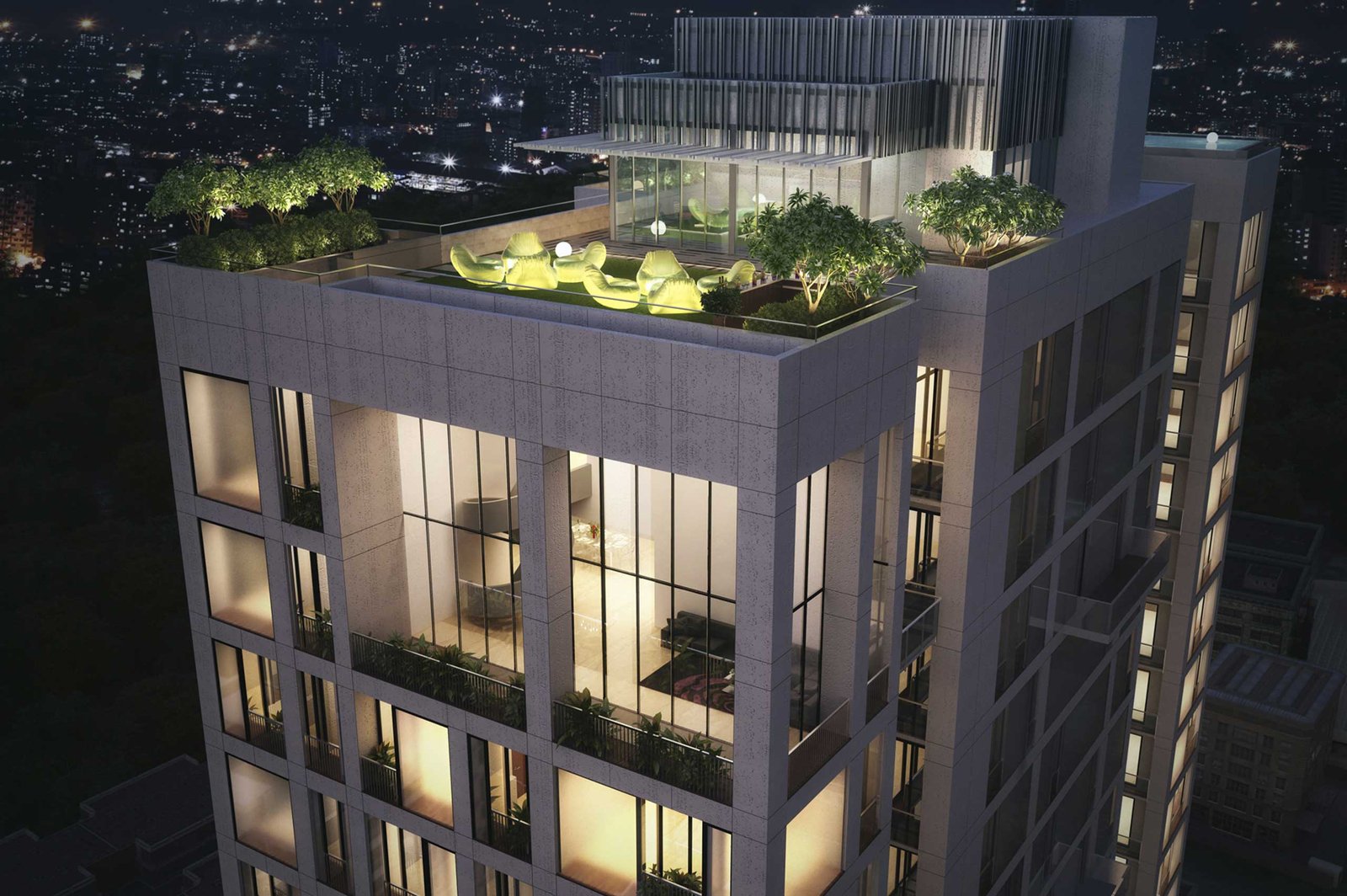 night view camac street residential tower apartments