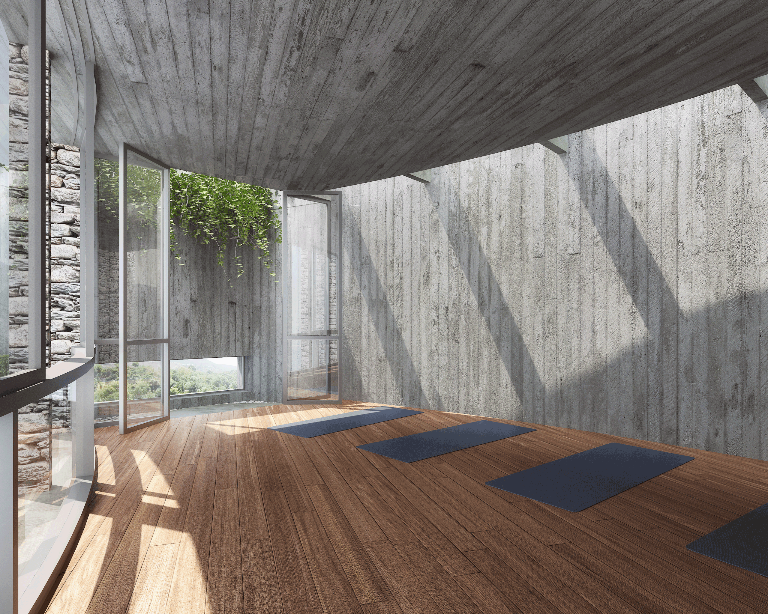 moving light and shadow during the day on a curved concrete wall