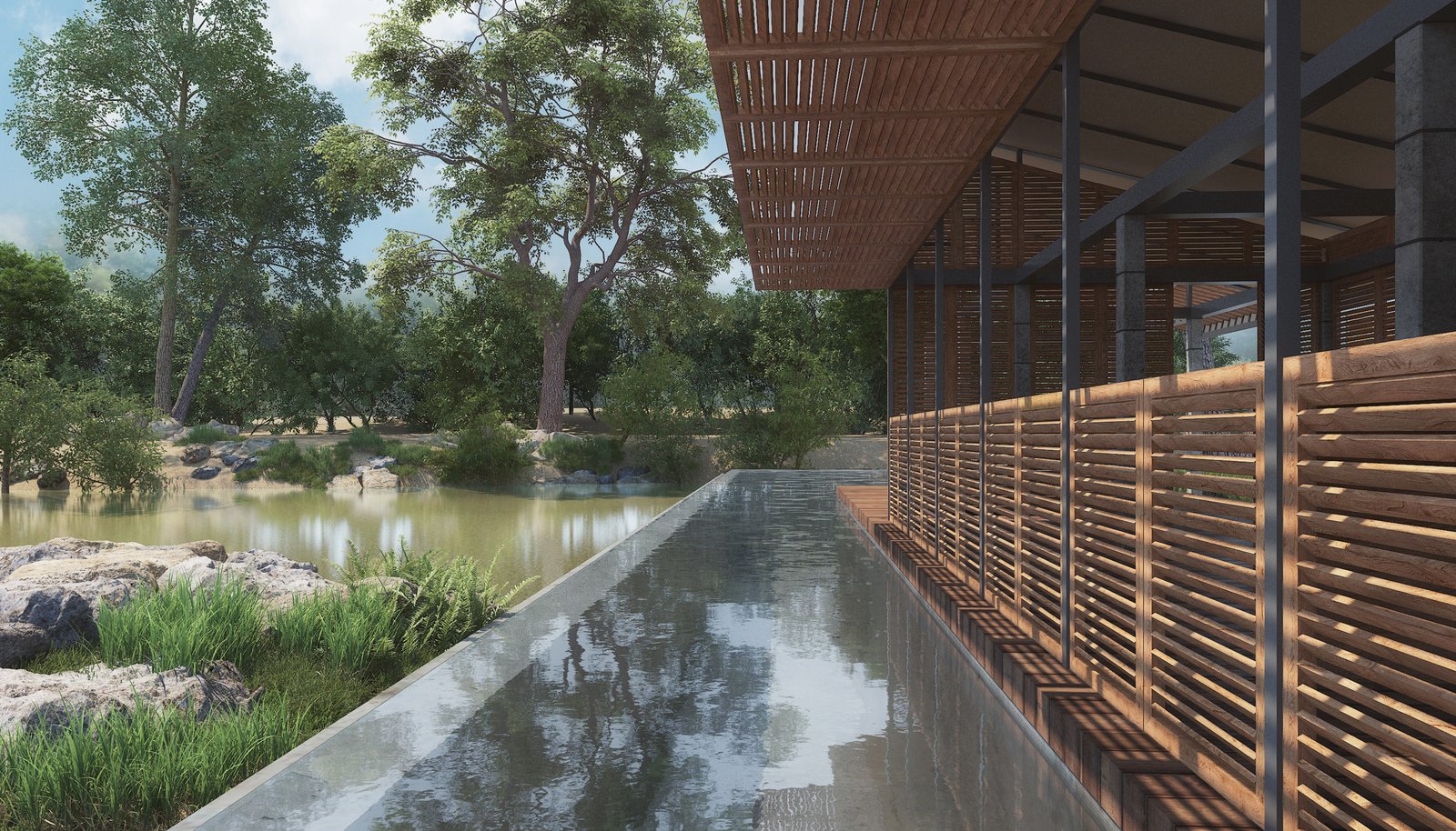 Pool and pond at Sustainable Forest Eco Resort Andhra Pradesh
