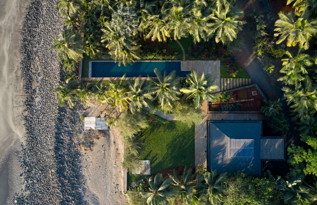 Aerial view of House in a Beach Garden