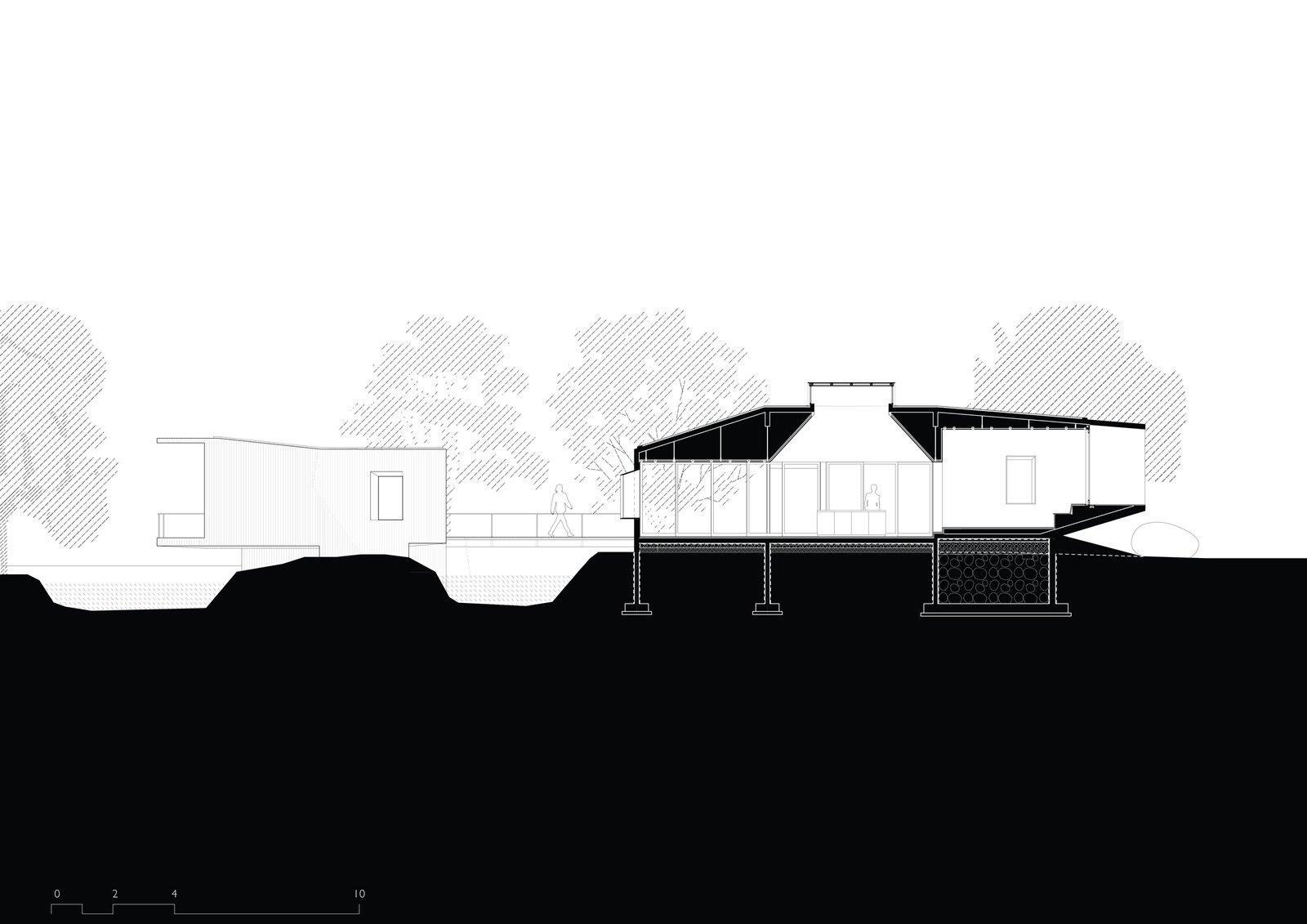architectural Drawing Section House on a Stream in Alibag, India