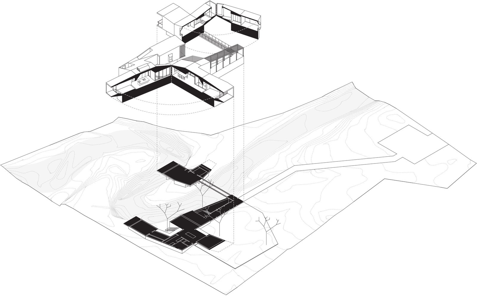 house on a stream sectional axonometric