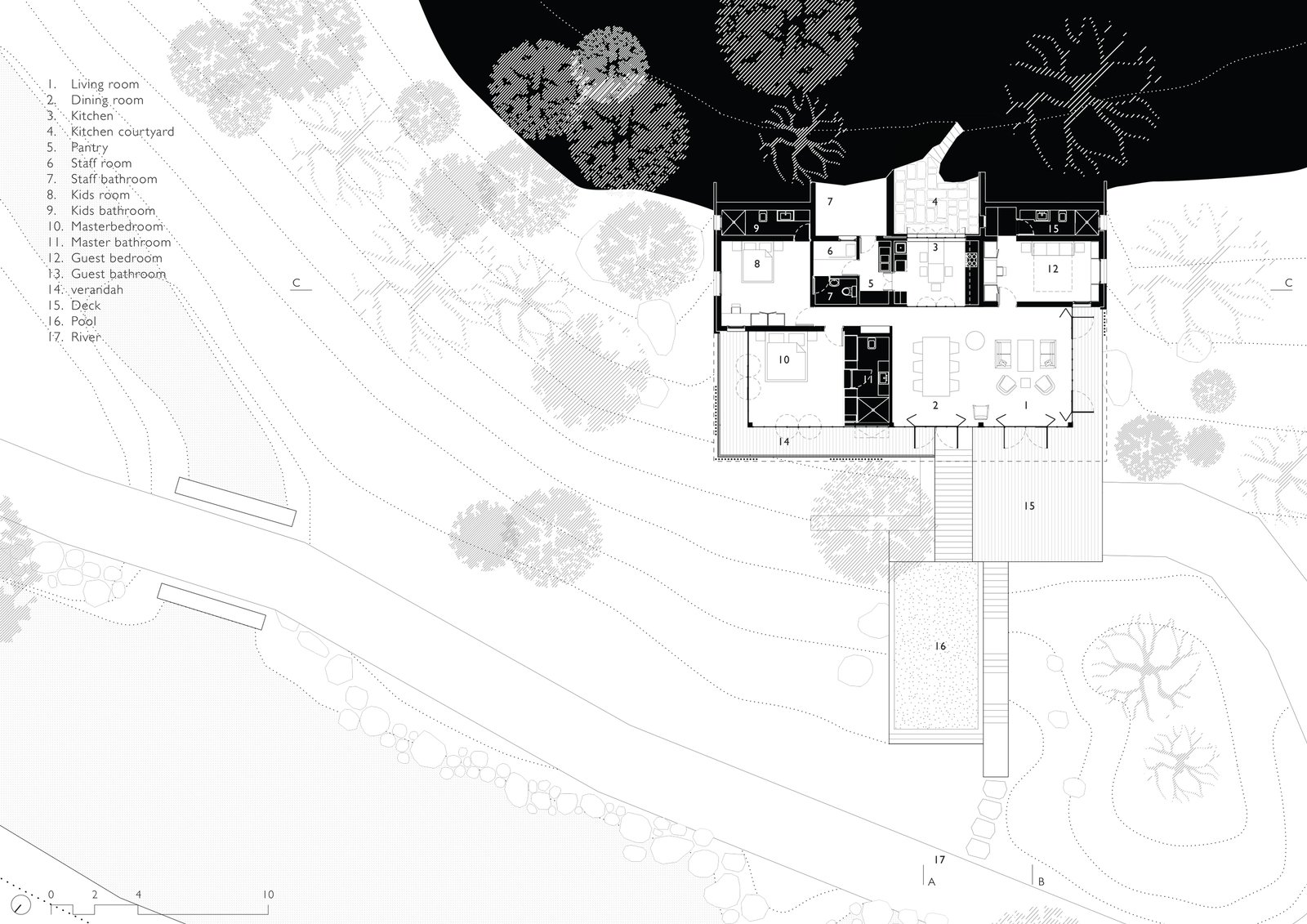 Floor plan of the Riparian House in Karjat, Mumbai