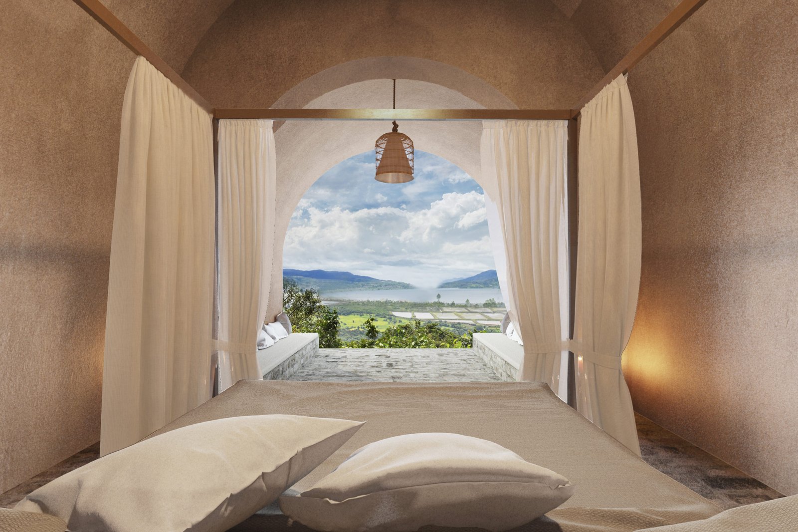 four poster bed with view cave homes alibaug