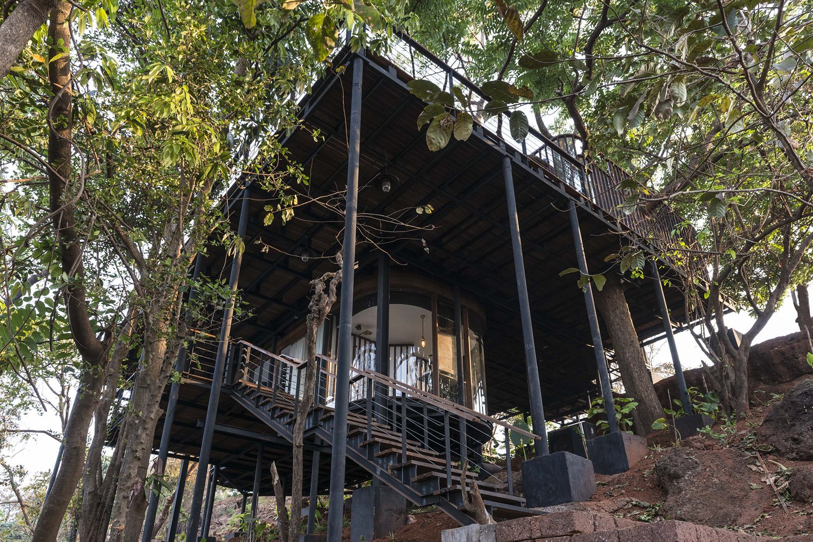 treehouse columns at tala treehouse villa alibaug india
