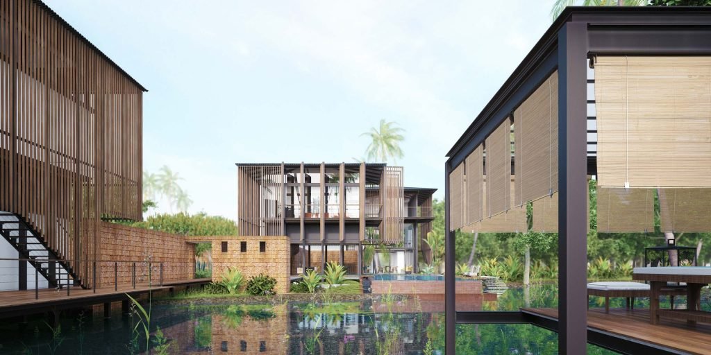 exterior pond from massage pavilion Waikiki Wetland Resort