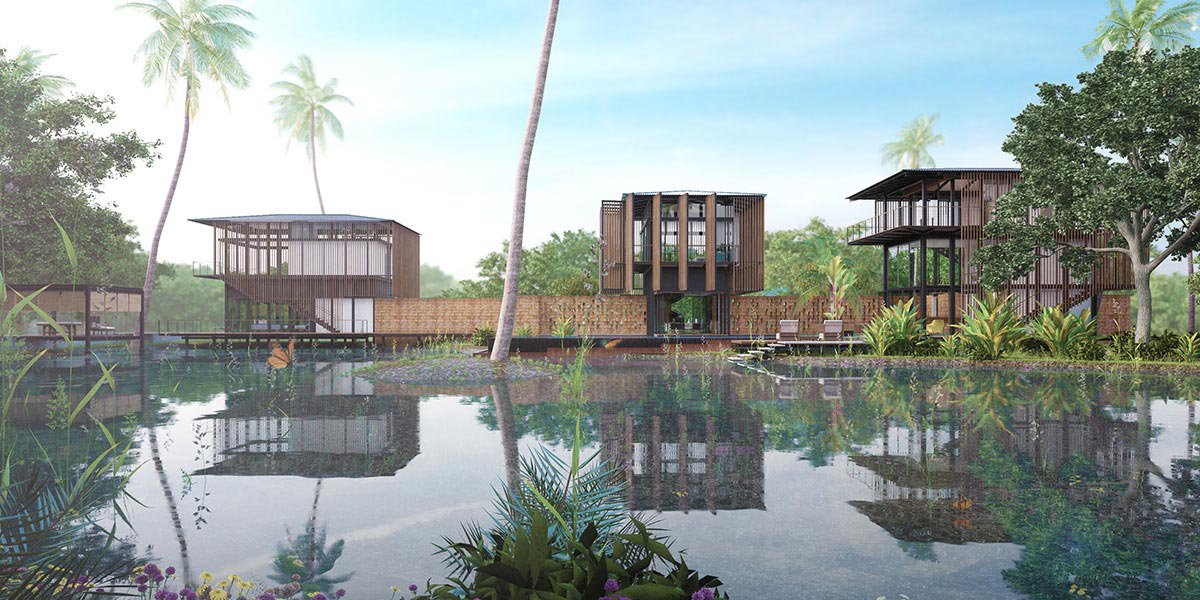 reflection on pond with Holiday Homes at Waikiki Wetland Resort, sindhudurg