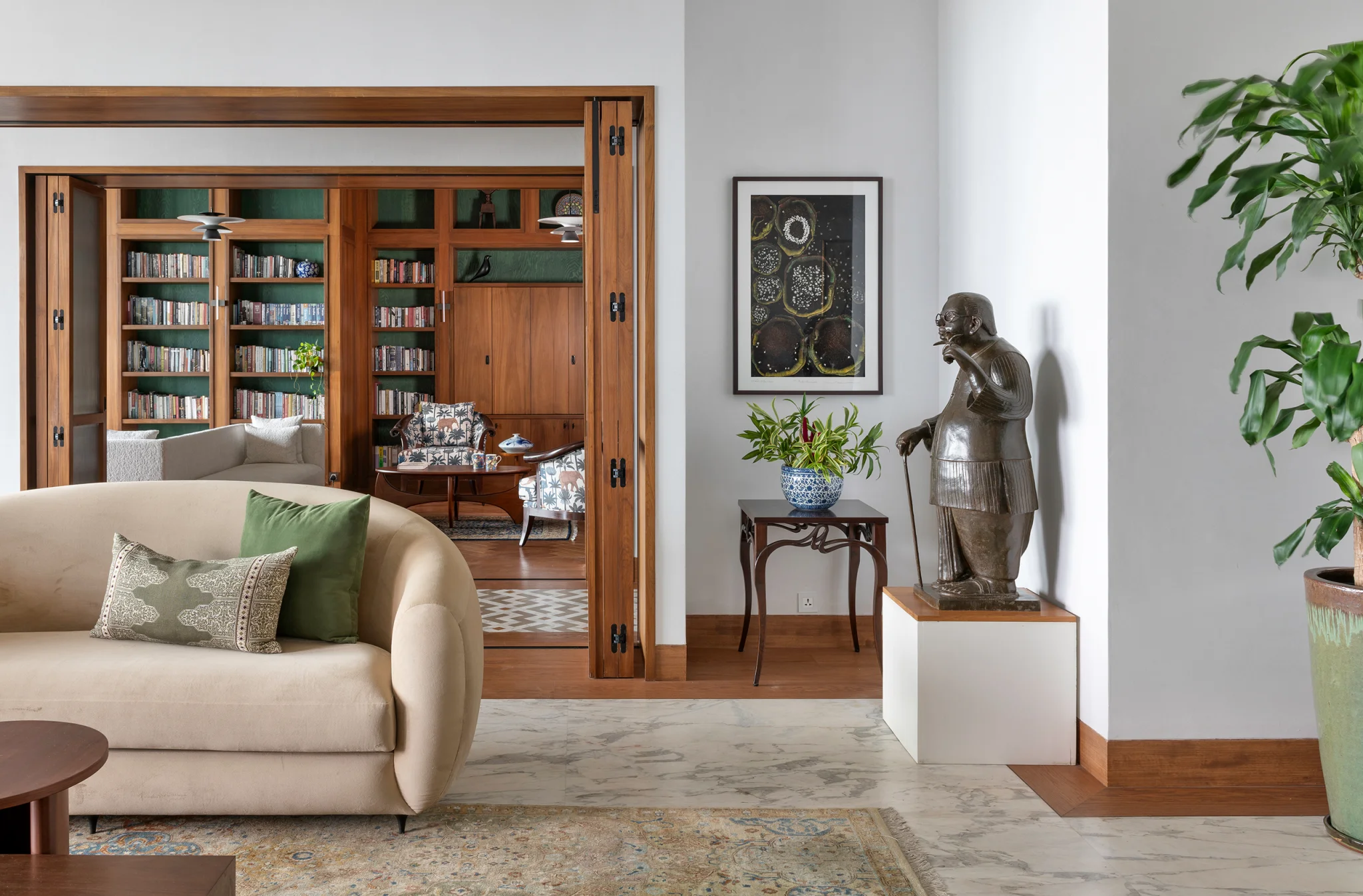 Duplex Apartment Living Room with Library