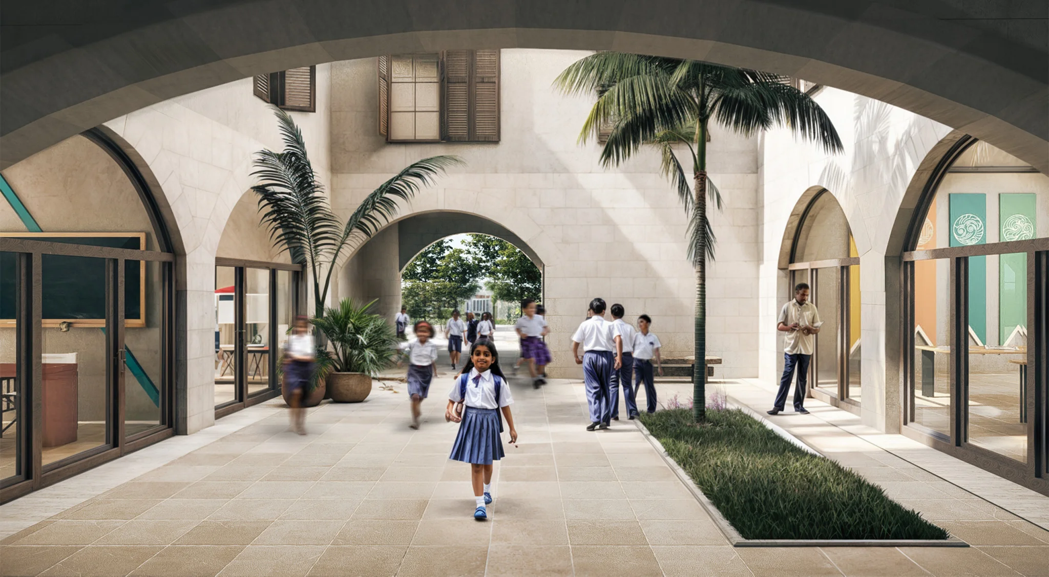 IB-school courtyard to classrooms